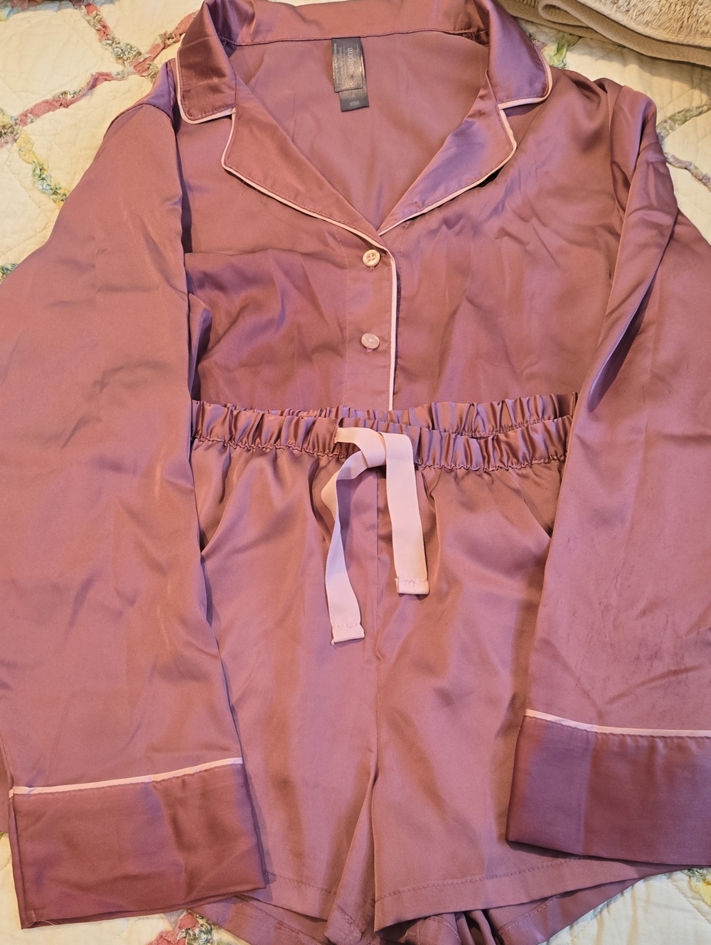 Auden Satin Mauve Pajama Set with Contrast Piping NWOT